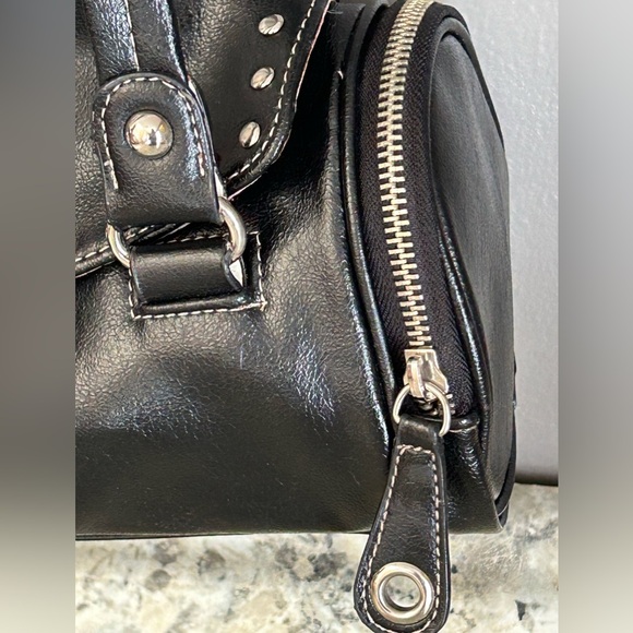Kathy Van Zeeland Y2K Black Tootsie Roll Purse Satchel Side Zip Rhinestone - Picture 5 of 16